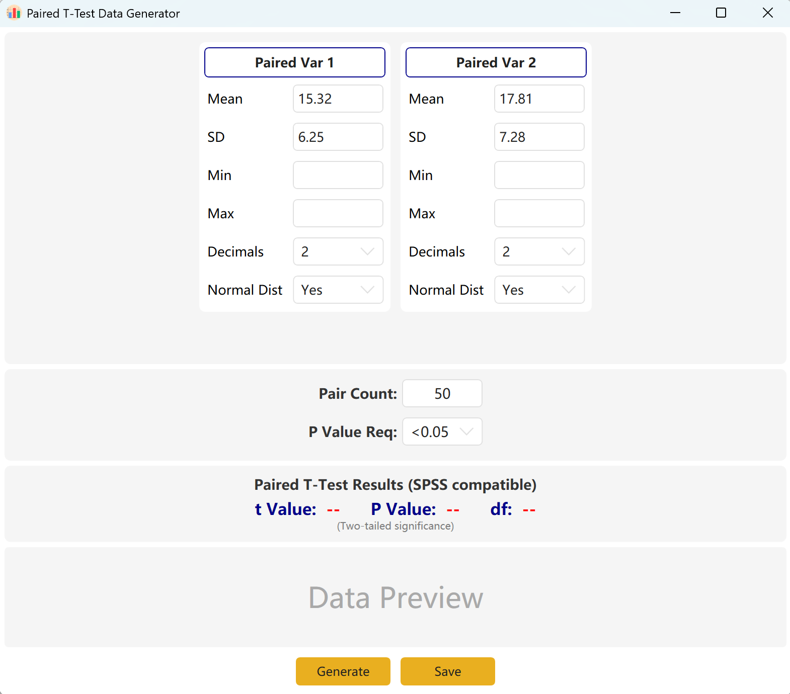 Paired T-Test Configuration